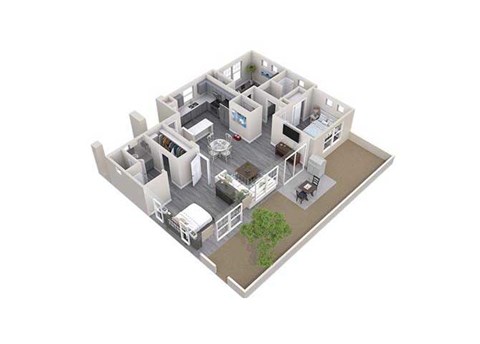 Floor plan for 3 beds, 2 baths, 1236 sqft